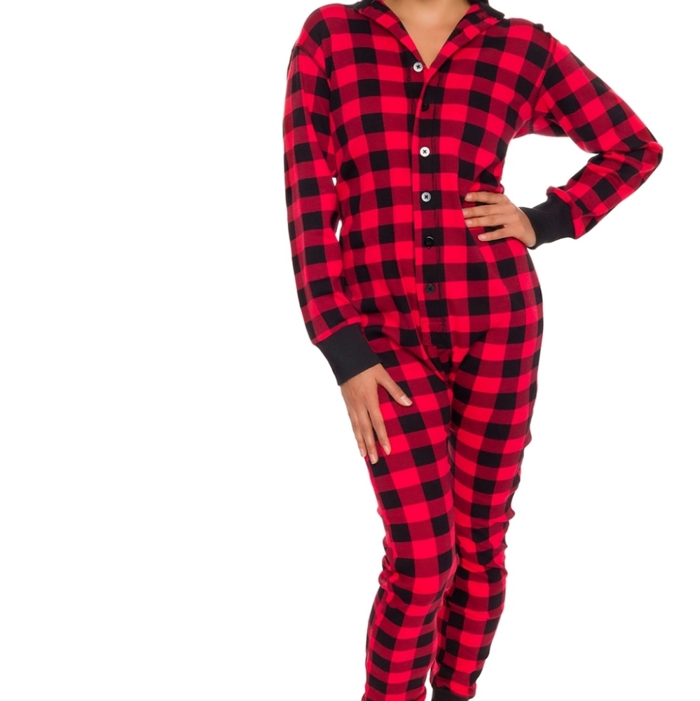 Silver Lilly Unisex adult Buffalo plaid onesie pajama size small